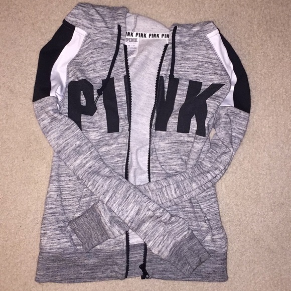 PINK black and white zip up hoodie - Picture 1 of 6
